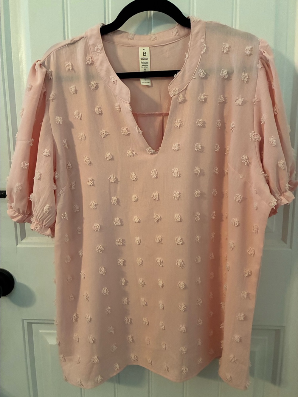 Light Pink Swiss Dot Puff Sleeve Blouse - Unbranded